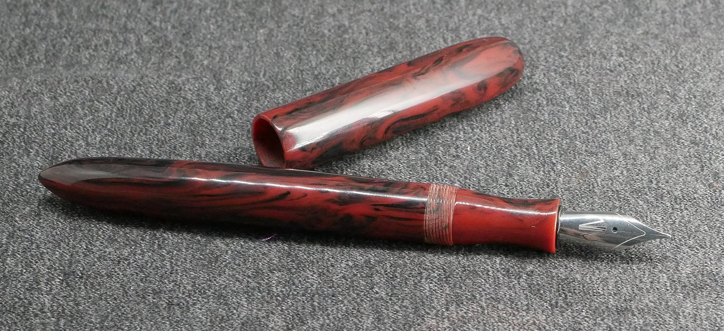 Sumpter - small - red and black acrylic swirls - #6 nib - -