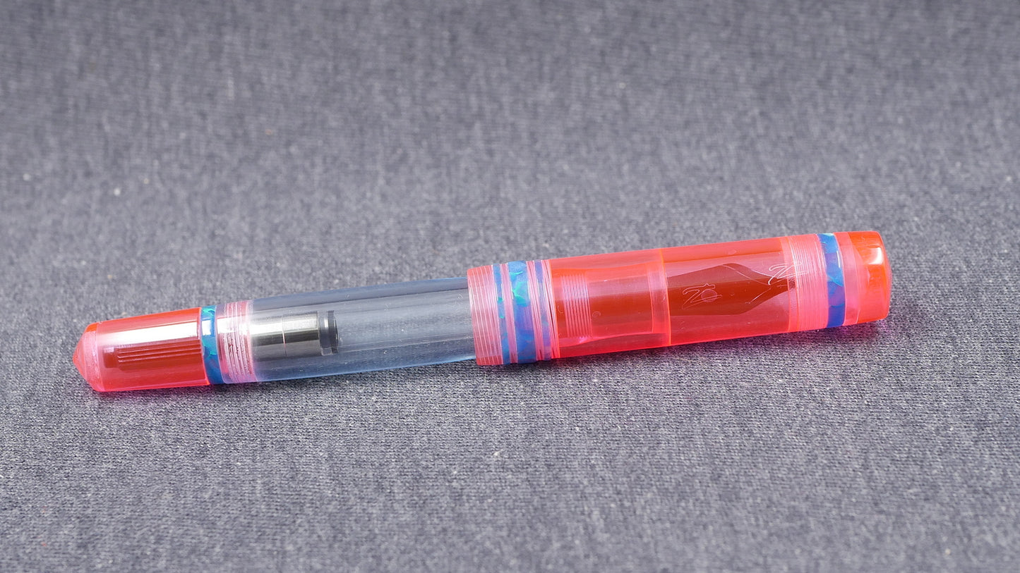 Knickerbocker - Medium - Clear Pink and Blue acrylics - polished clear internals - Jowo #6 nib