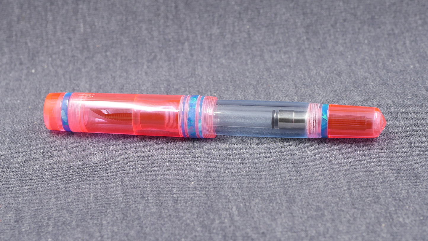 Knickerbocker - Medium - Clear Pink and Blue acrylics - polished clear internals - Jowo #6 nib