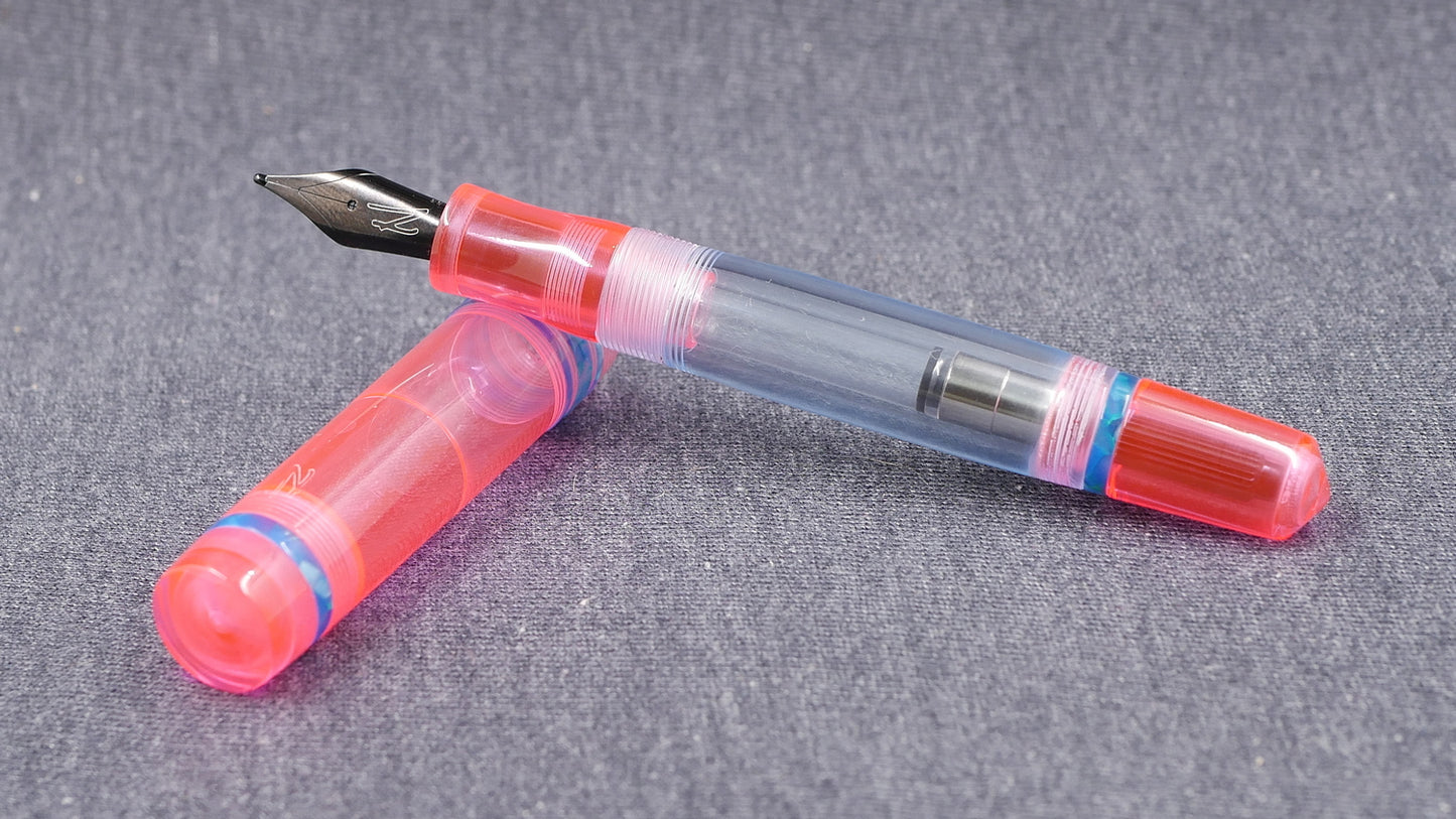 Knickerbocker - Medium - Clear Pink and Blue acrylics - polished clear internals - Jowo #6 nib