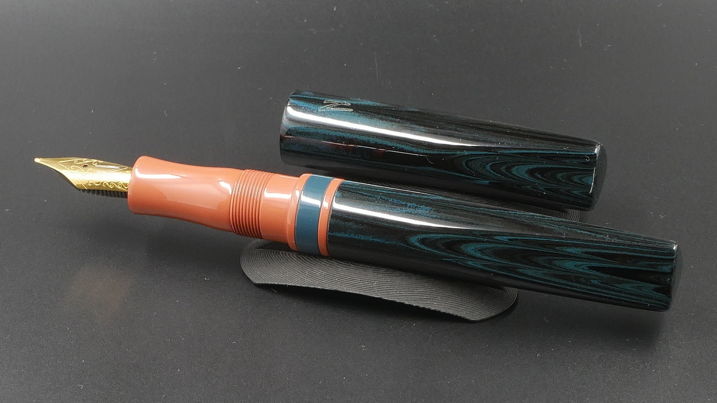 Prospector - Medium - SEM Midnight Blue ripple and Cumberland orange ebonites - Jowo #6 nib