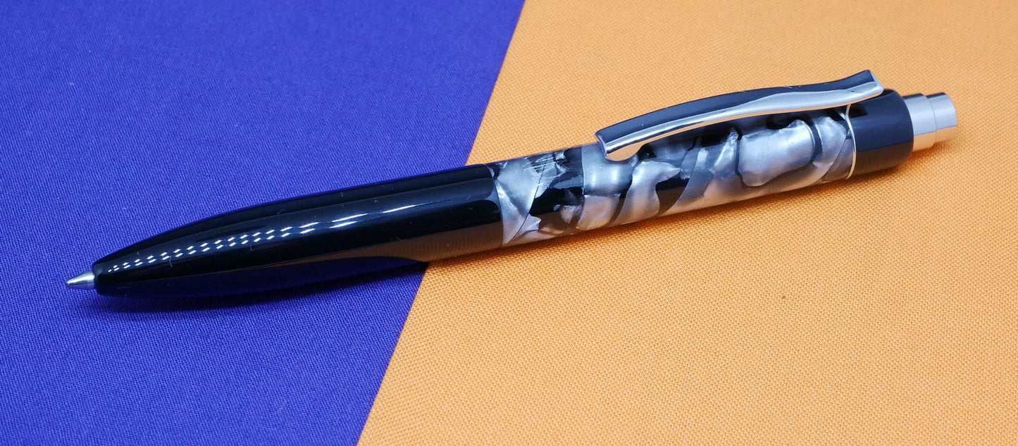 Preston Ballpoint - Vintage Gray scale celluloid and black acrylic