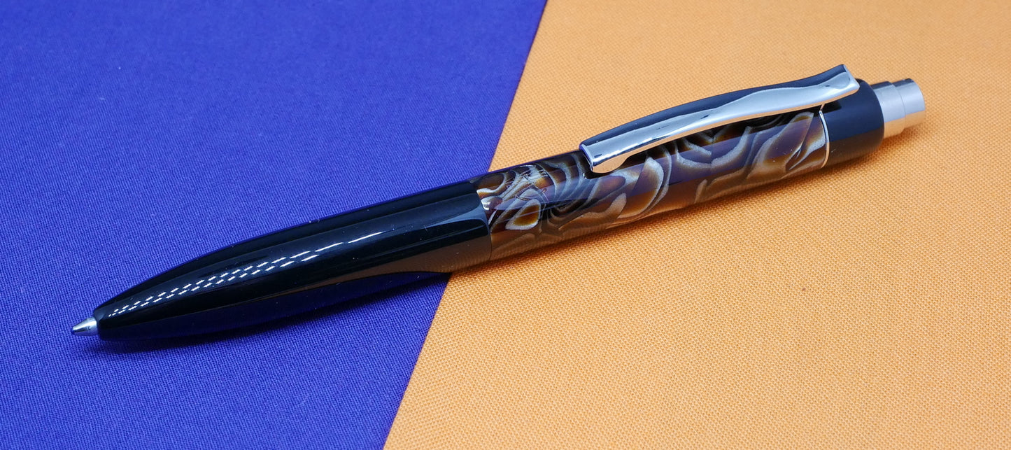 Preston Ballpoint - Vintage brown abalone celluloid and black acrylic