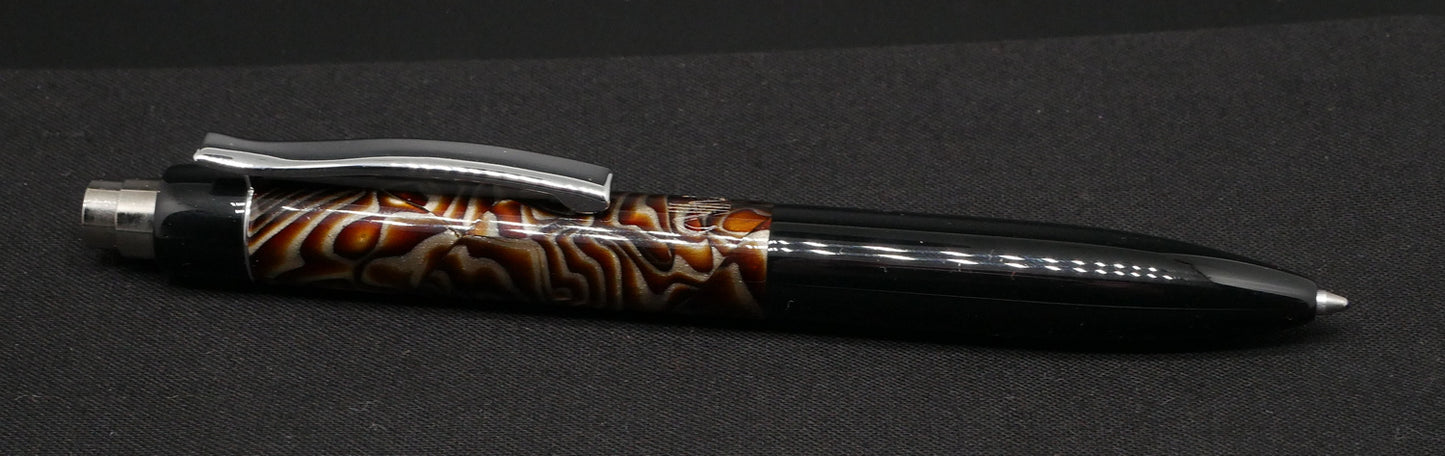 Preston Ballpoint - Vintage brown abalone celluloid and black acrylic