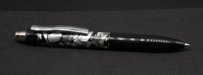 Preston Ballpoint - Vintage Gray scale celluloid and black acrylic