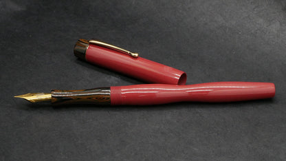 Orville - small - Zaner Bloser style - Red with orange ripple ebonite - clip - #6 nib