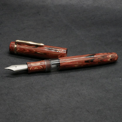 Knickerbocker - Medium - SEM Vesuvius ebonite, gray acrylic window - cast clip - piston - #8 nib