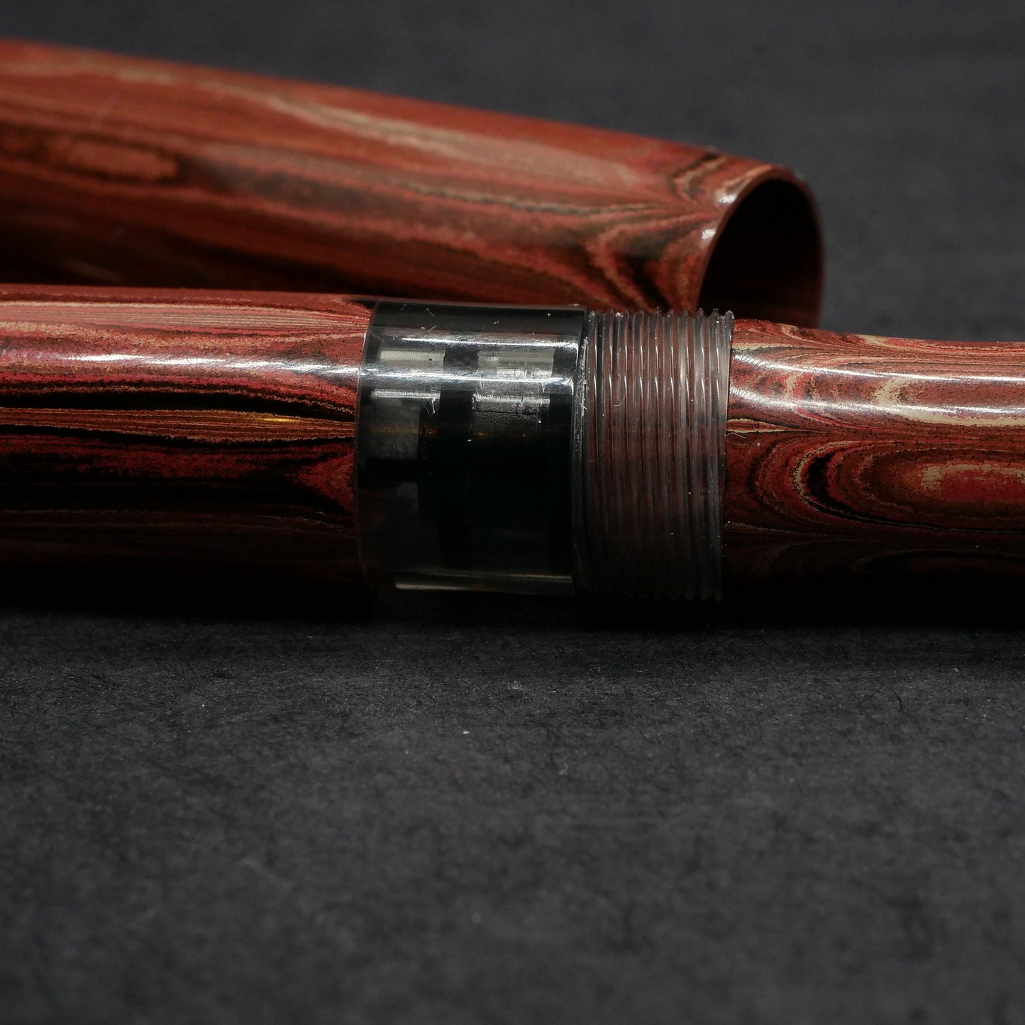 Knickerbocker - Medium - SEM Vesuvius ebonite, gray acrylic window - cast clip - piston - #8 nib