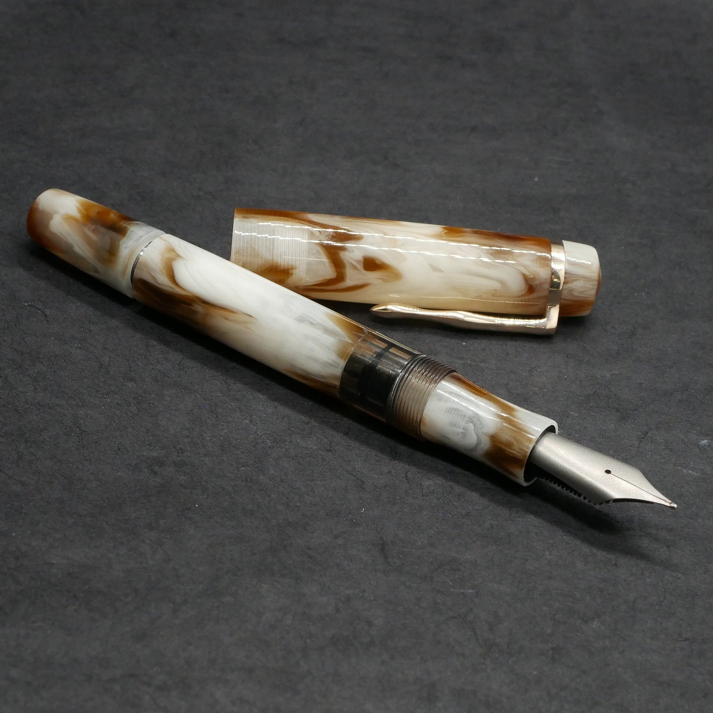 Knickerbocker - Medium - Corrl Creations Alabaster resin, bronze acrylic window - cast clip - piston - Bock  #8 nib