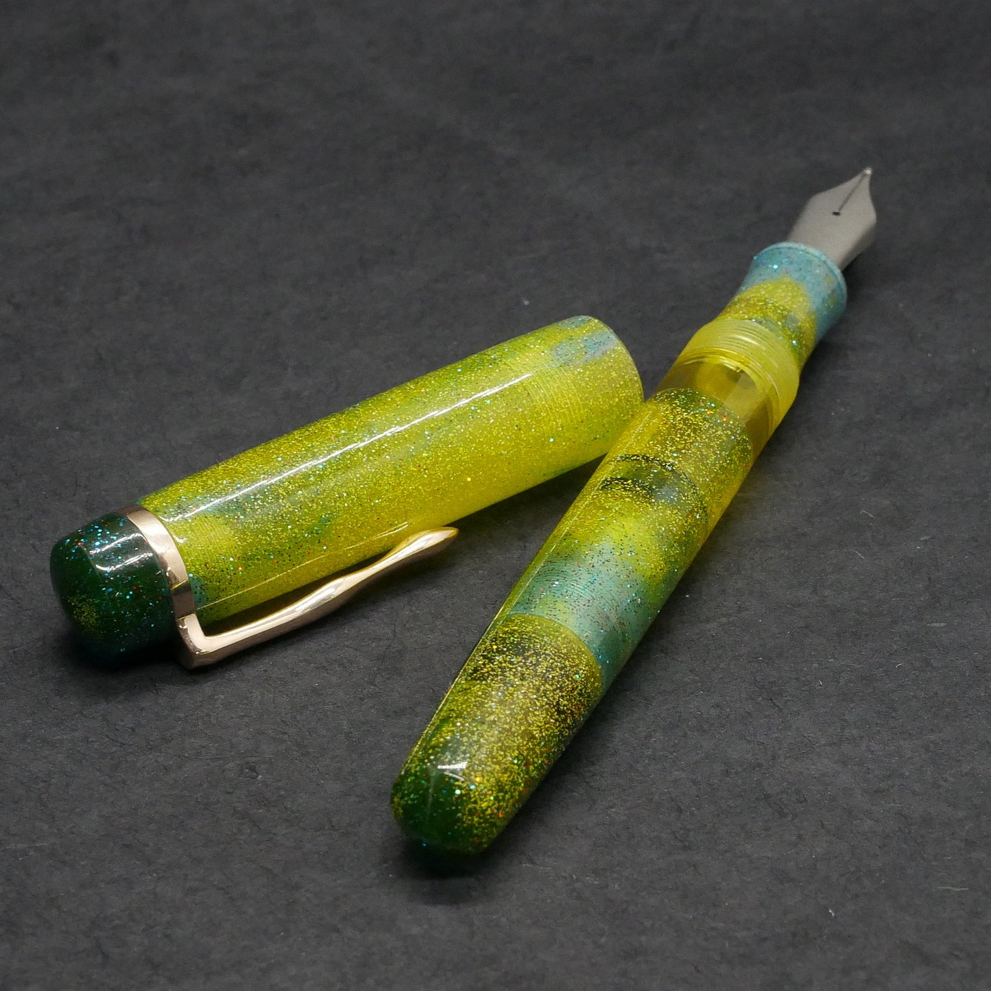 Knickerbocker - Medium - D Squared Arts Acid Bath resin, yellow acrylic window - cast clip - piston -  Bock #8 nib