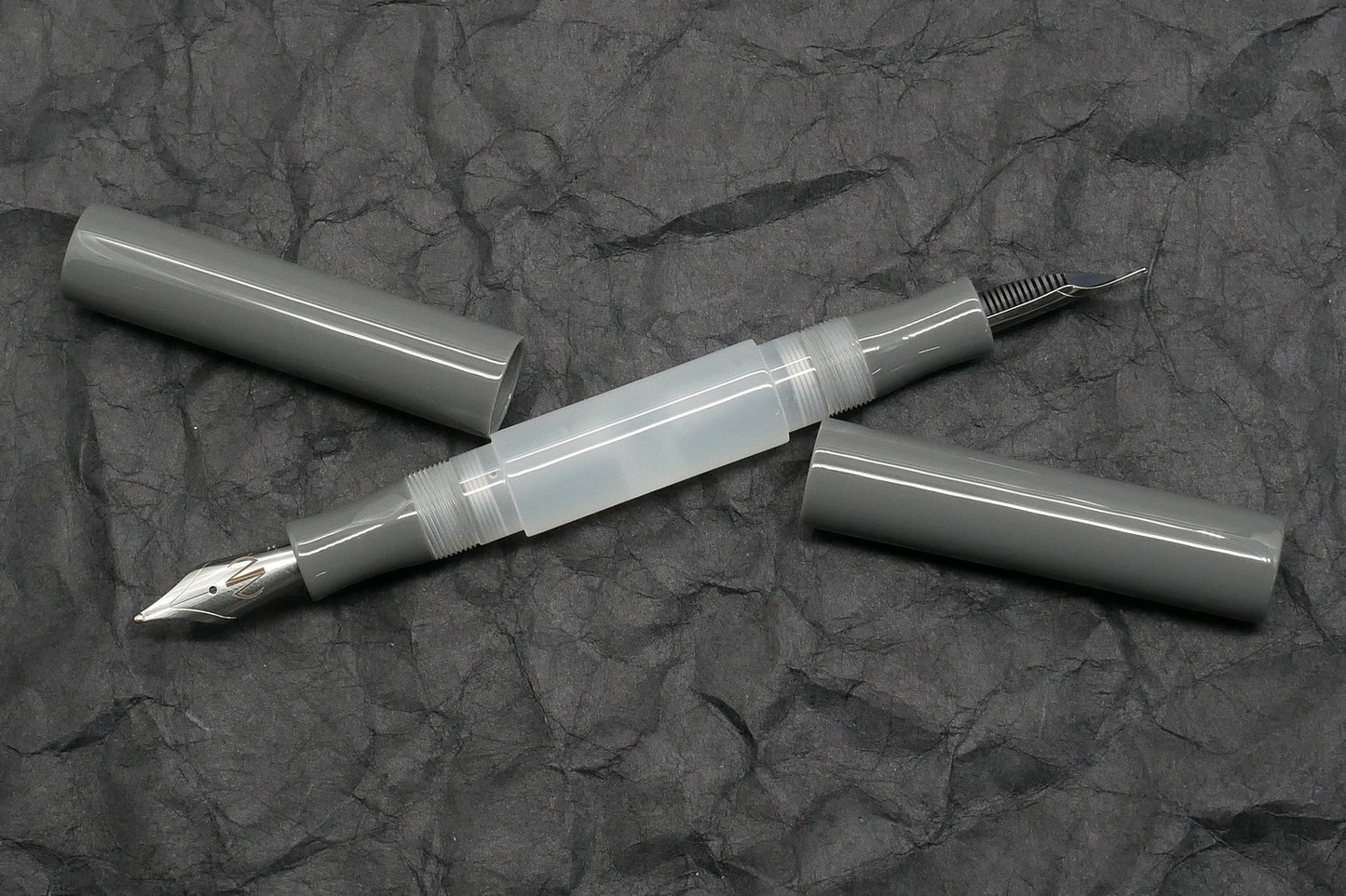 Eastman Palindrome -Small – Dark Gray acrylic, ghost white barrel - 2 #6 nibs