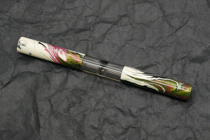 Eastman Palindrome -Small – Carolina Pen Co Ivory Roses resin, smokey clear barrel - 2 #6 nibs