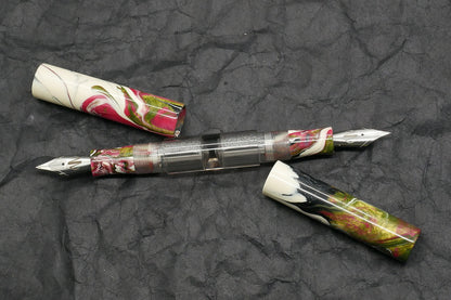 Eastman Palindrome -Small – Carolina Pen Co Ivory Roses resin, smokey clear barrel - 2 #6 nibs