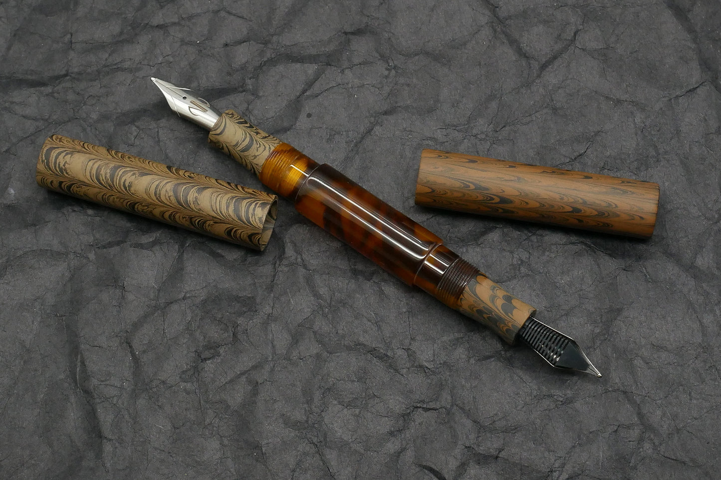 Eastman Palindrome -Small – Brown Indian ebonites, brown swirl acrylic barrel - 2 #6 nibs