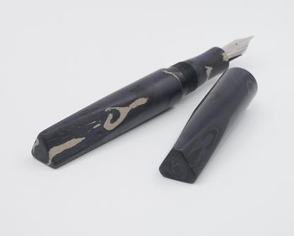 Prospector - Large - Nikko Dark Purple, white & black ebonite - Bock #8 nib