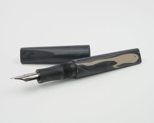 Prospector - Large - Nikko Dark Purple, white & black ebonite - Bock #8 nib