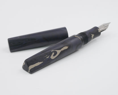 Prospector - Large - Nikko Dark Purple, white & black ebonite - Bock #8 nib
