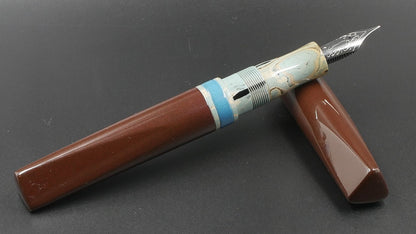 Prospector - Medium - Nikko Chocolate Brown and Light Blue, SEM Light Camo ebonites - Jowo #6 nib
