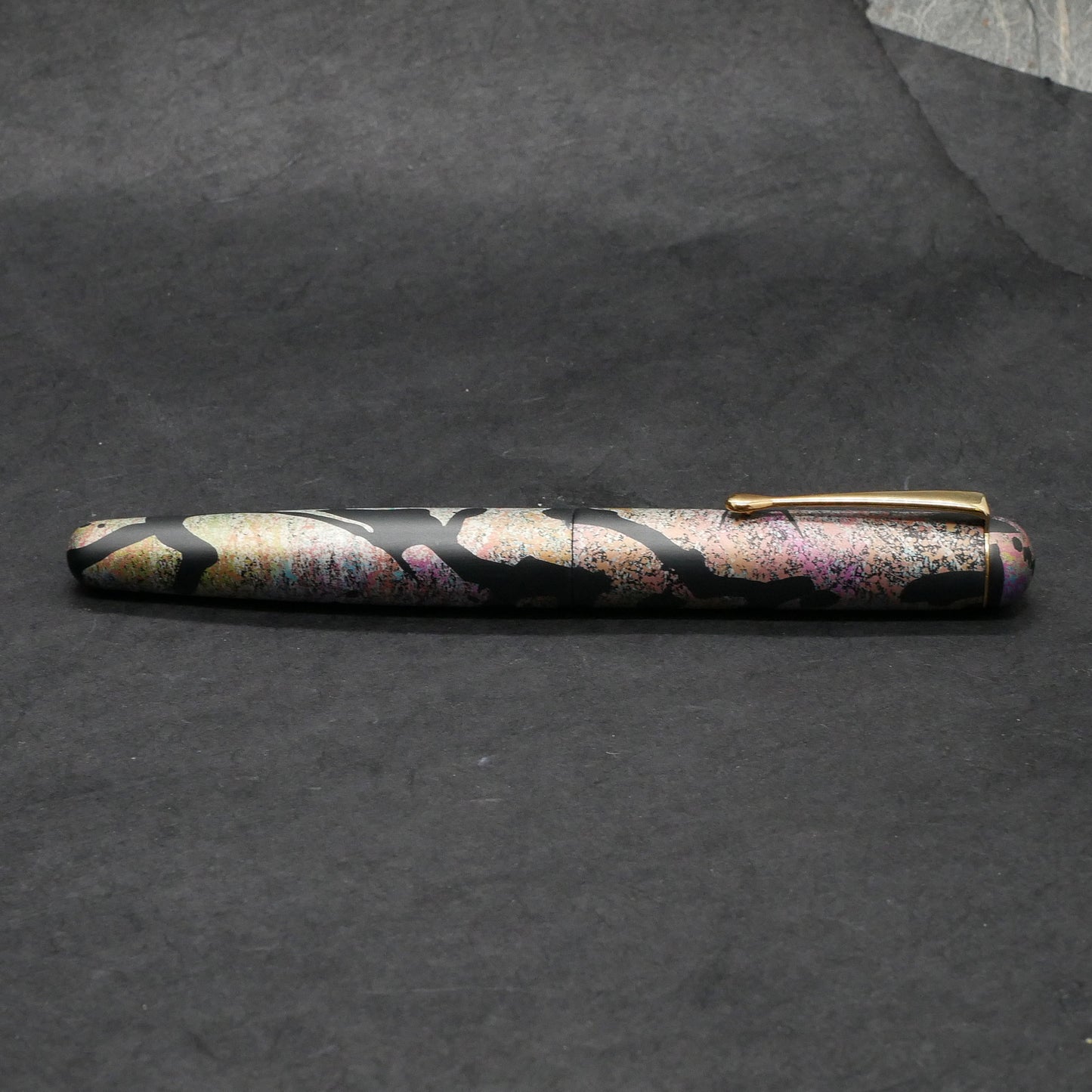 Majestic - Small - Ashley Anodized Aluminum Black Splats over Rainbow - clip - #6 nib