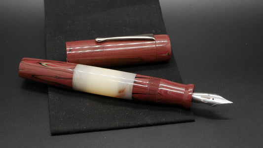 Orville - oversize - Antique Rose ripple ebonite and alabaster acrylic, doublet - clip - #6 nib