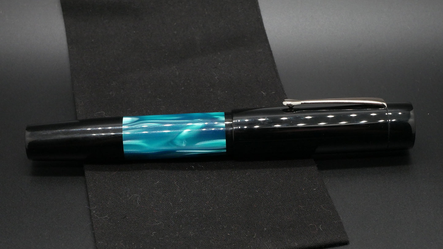 Orville - oversize - Black and Teal acrylic, doublet - clip - #6 nib