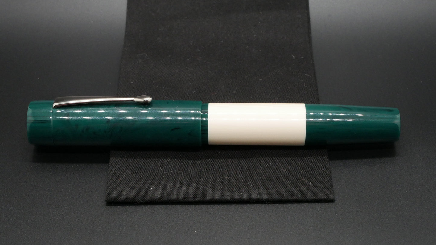 Orville - oversize - Dark Green and ivory acrylic, doublet - clip - #6 nib