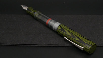 Orville - Large - Nikko green ripple ebonite, clear gray acrylic - clip - piston - #6 nib