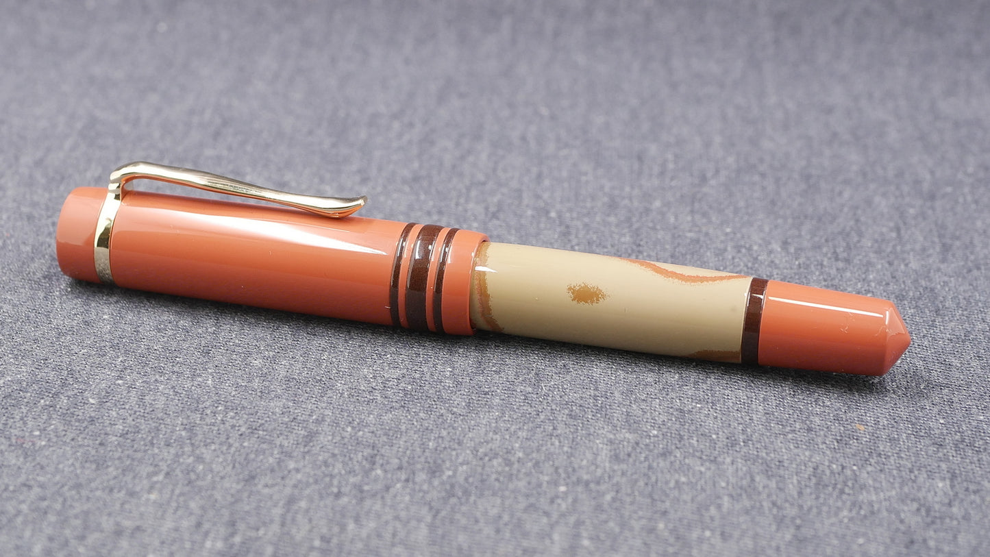 Knickerbocker - Medium - SEM Briar swirl, Cumberland, and brown ebonite - #6 nib