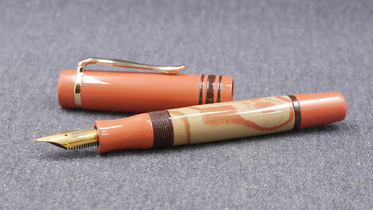 Knickerbocker - Medium - SEM Briar swirl, Cumberland, and brown ebonite - #6 nib