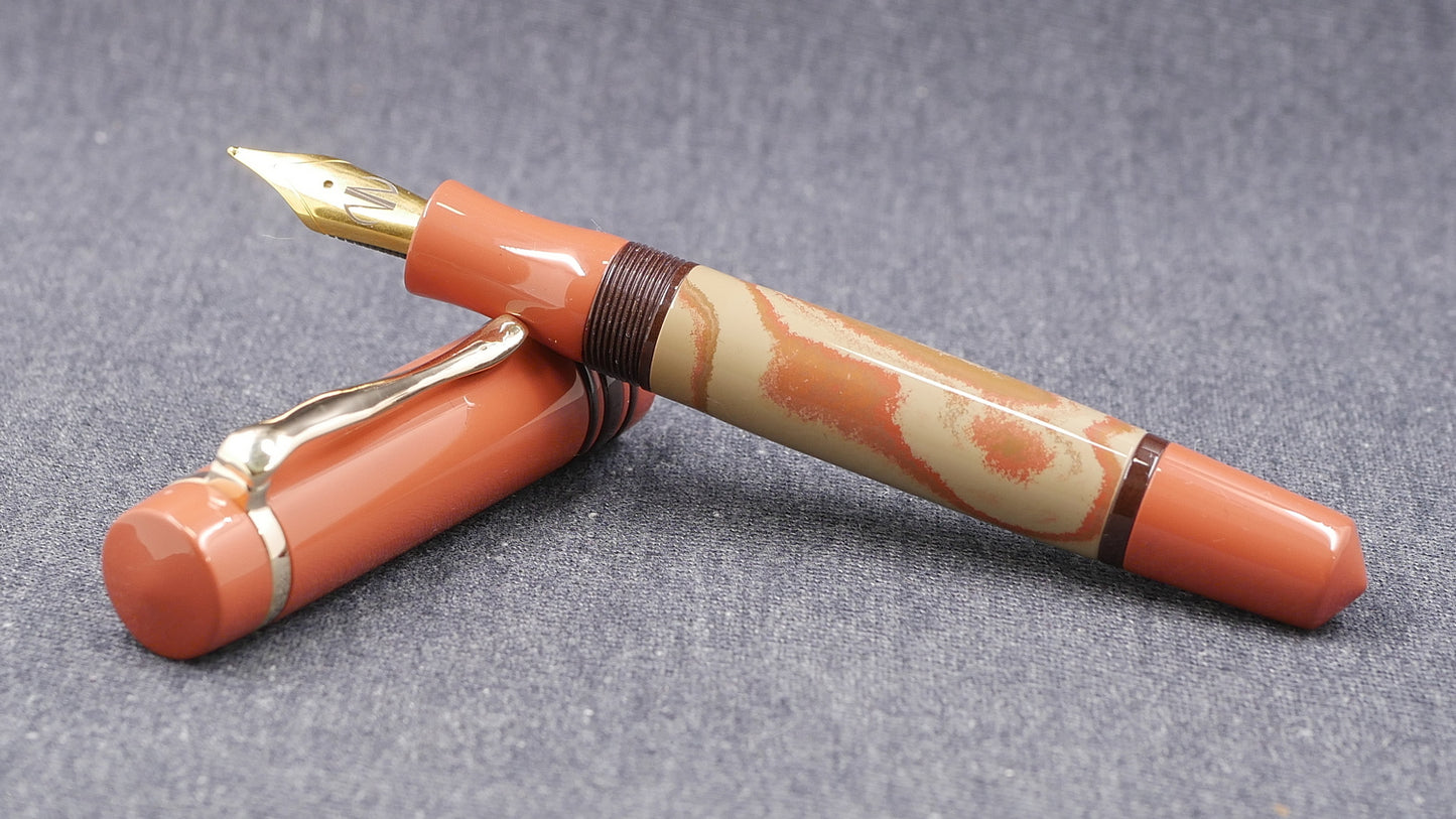Knickerbocker - Medium - SEM Briar swirl, Cumberland, and brown ebonite - #6 nib
