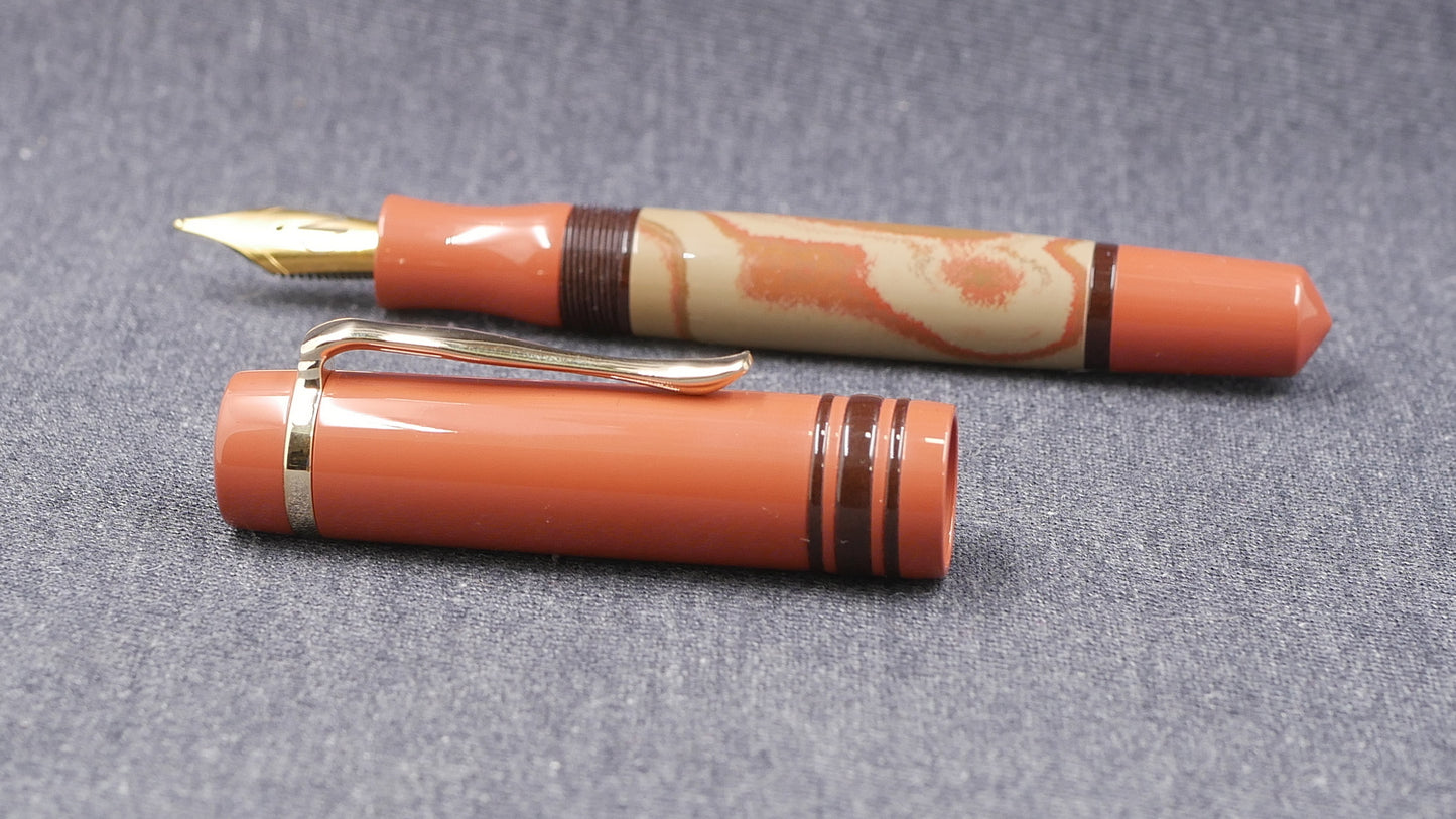 Knickerbocker - Medium - SEM Briar swirl, Cumberland, and brown ebonite - #6 nib