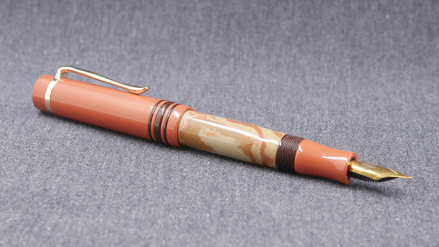 Knickerbocker - Medium - SEM Briar swirl, Cumberland, and brown ebonite - #6 nib