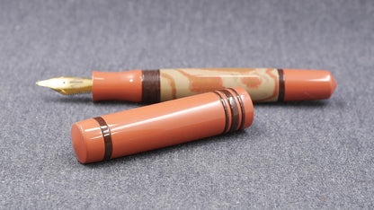 Knickerbocker - Medium - SEM Briar swirl, Cumberland, and brown ebonite - #6 nib