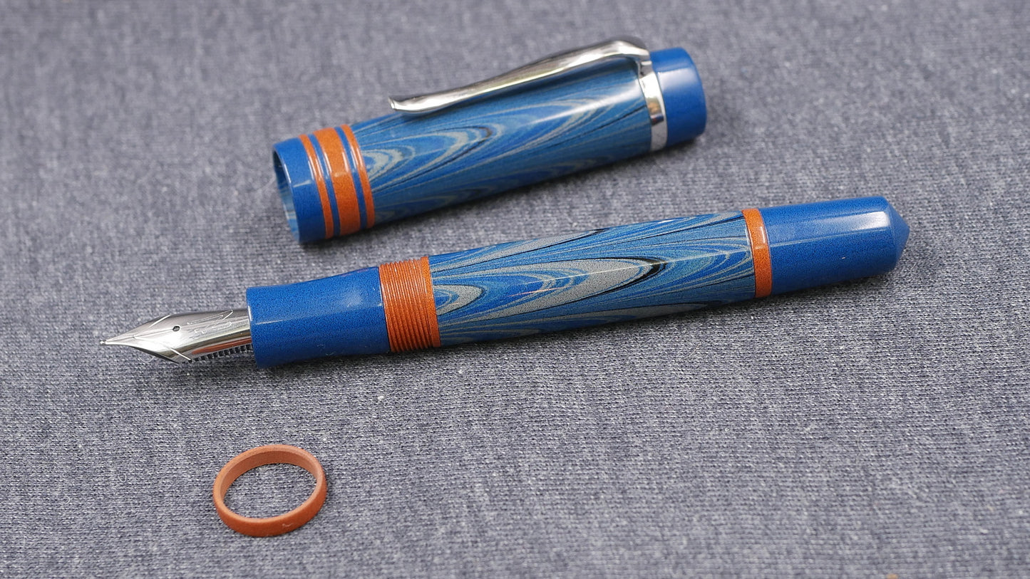 Knickerbocker - Medium - Nikko Blue Gray ripple and orange ebonite - #6 nib
