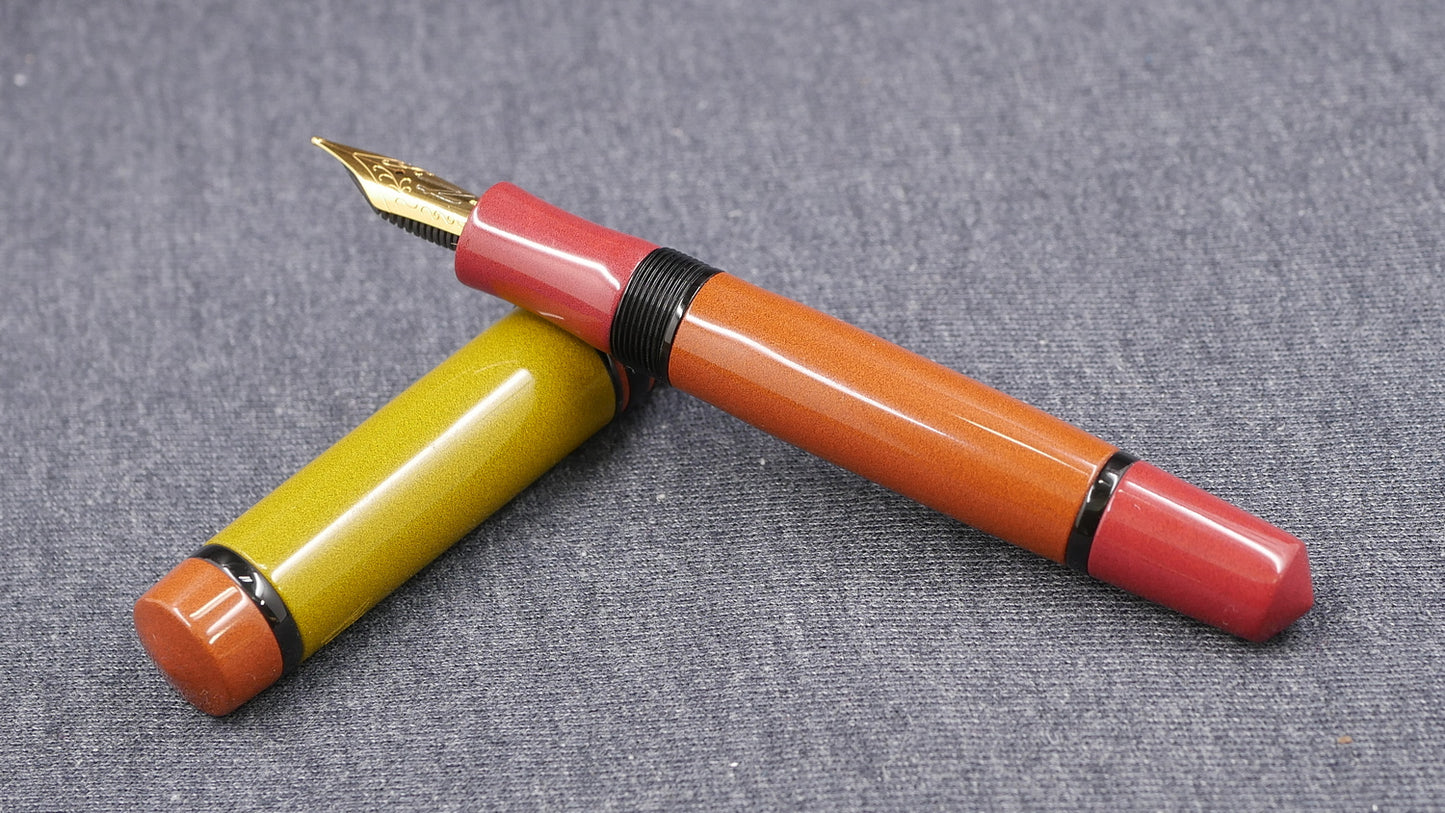Knickerbocker - Medium - Nikko Red, Yellow, Orange, black ebonites - #6 nib