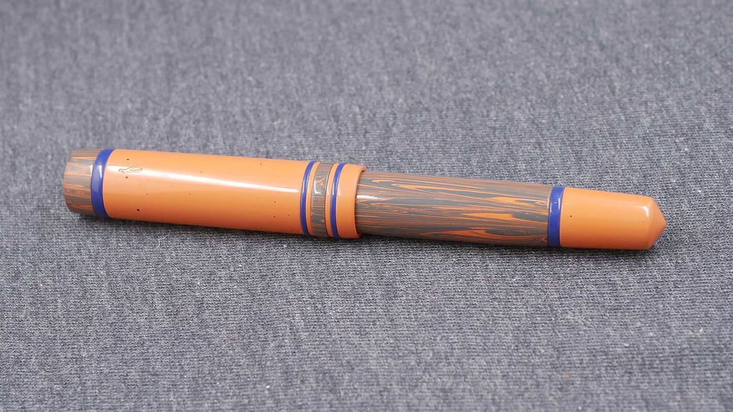 Knickerbocker - Medium - NYH Blue Orange ripple and Pale Orange ebonites - #6 nib