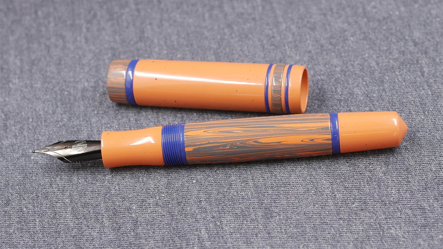 Knickerbocker - Medium - NYH Blue Orange ripple and Pale Orange ebonites - #6 nib