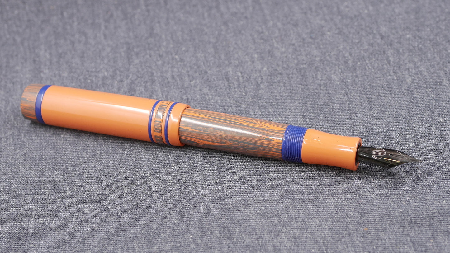 Knickerbocker - Medium - NYH Blue Orange ripple and Pale Orange ebonites - #6 nib