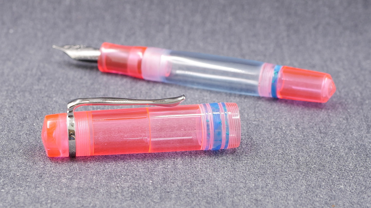 Knickerbocker - Medium - Clear Pink and Blue acrylics - polished clear internals - Jowo #6 nib