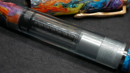 Knickerbocker - Medium - Carolina Pen Co PM4 black resin, clear blue acrylic barrel - cast clip - piston - Bock #8 nib