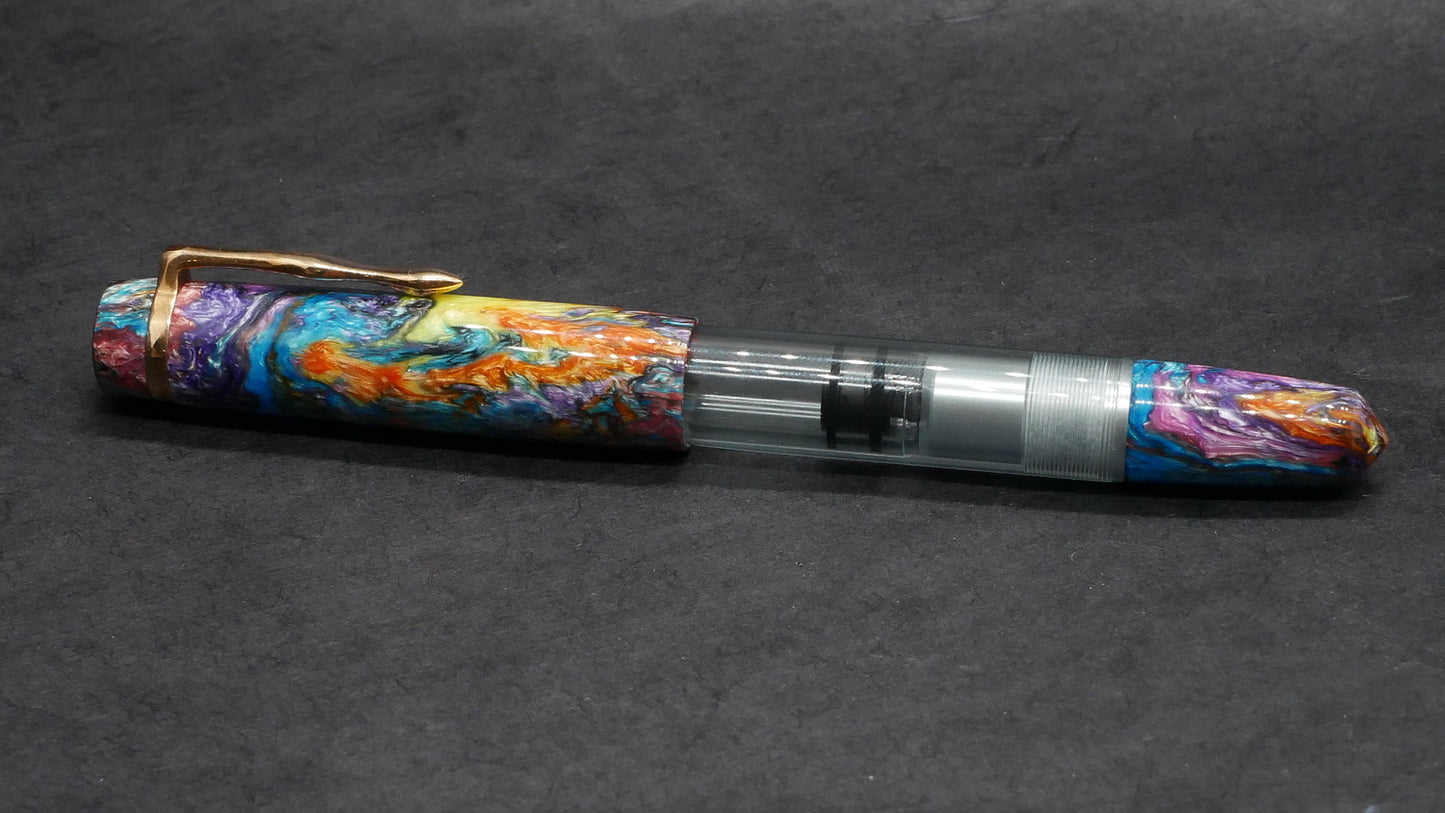 Knickerbocker - Medium - Carolina Pen Co PM4 black resin, clear blue acrylic barrel - cast clip - piston - Bock #8 nib