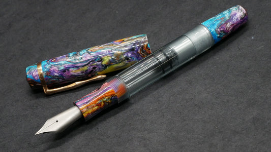 Knickerbocker - Medium - Carolina Pen Co PM4 black resin, clear blue acrylic barrel - cast clip - piston - Bock #8 nib