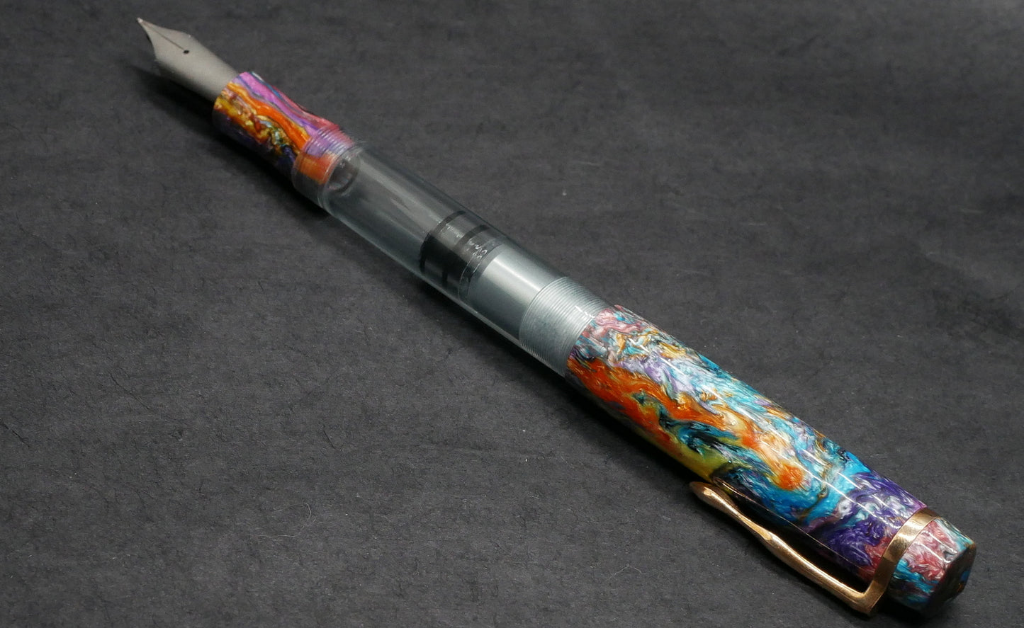 Knickerbocker - Medium - Carolina Pen Co PM4 black resin, clear blue acrylic barrel - cast clip - piston - Bock #8 nib