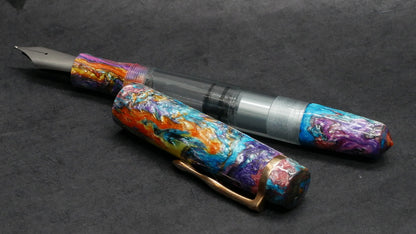 Knickerbocker - Medium - Carolina Pen Co PM4 black resin, clear blue acrylic barrel - cast clip - piston - Bock #8 nib