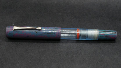 Orville - Large - Deep Blue ebonite and clear blue acrylic window - clip - piston - #8 nib