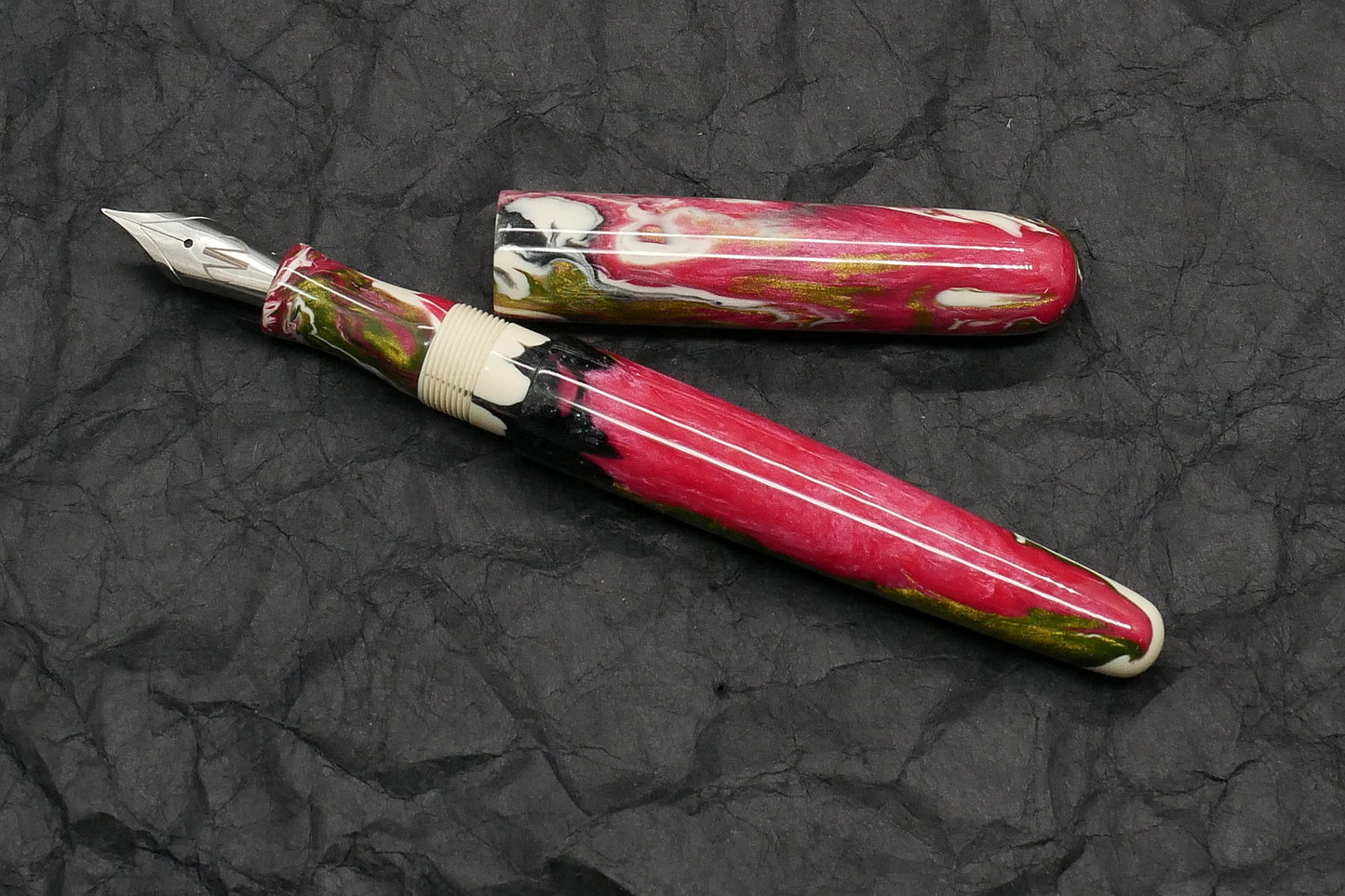 Majestic - Small - Carolina Pen Co Ivory Roses resin - feb21-2 - #6 nib