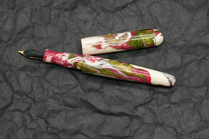 Majestic - Small - Carolina Pen Co Ivory Roses resin - feb21-3 - clip - #6 nib