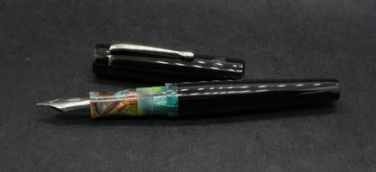 Moody -Small – Solid black and Corrl Dragonfly resin - #6 nib - clip