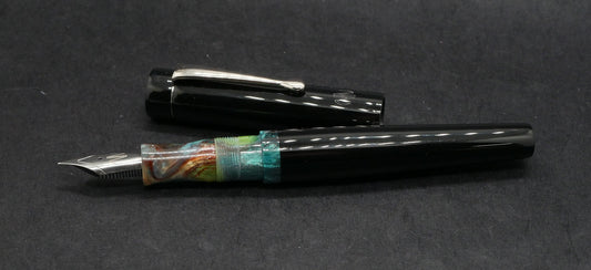 Moody -Small – Solid black and Corrl Dragonfly resin - #6 nib - clip