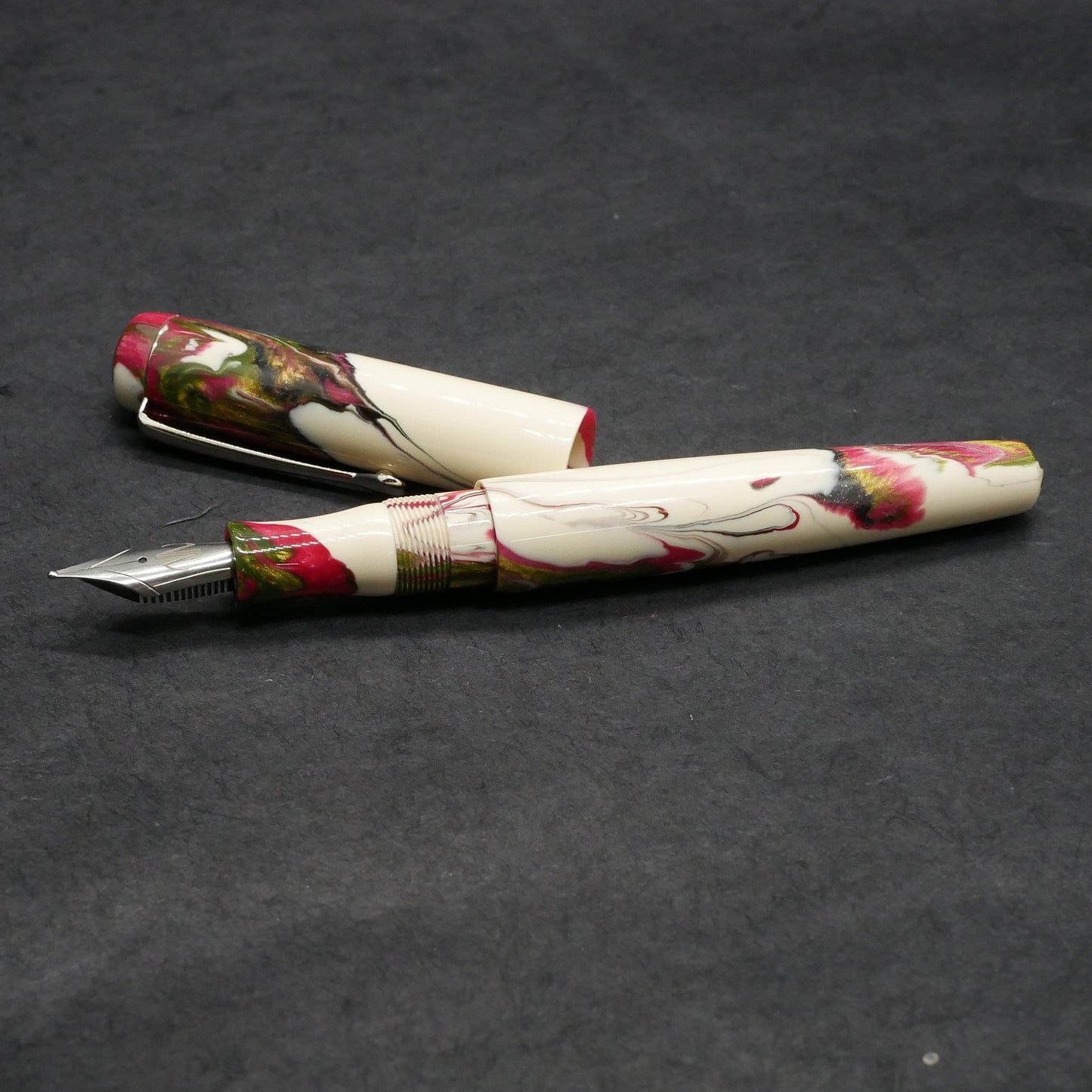 Moody -Small – Carolina Pen Co Ivory roses resin - #6 nib - clip - #2